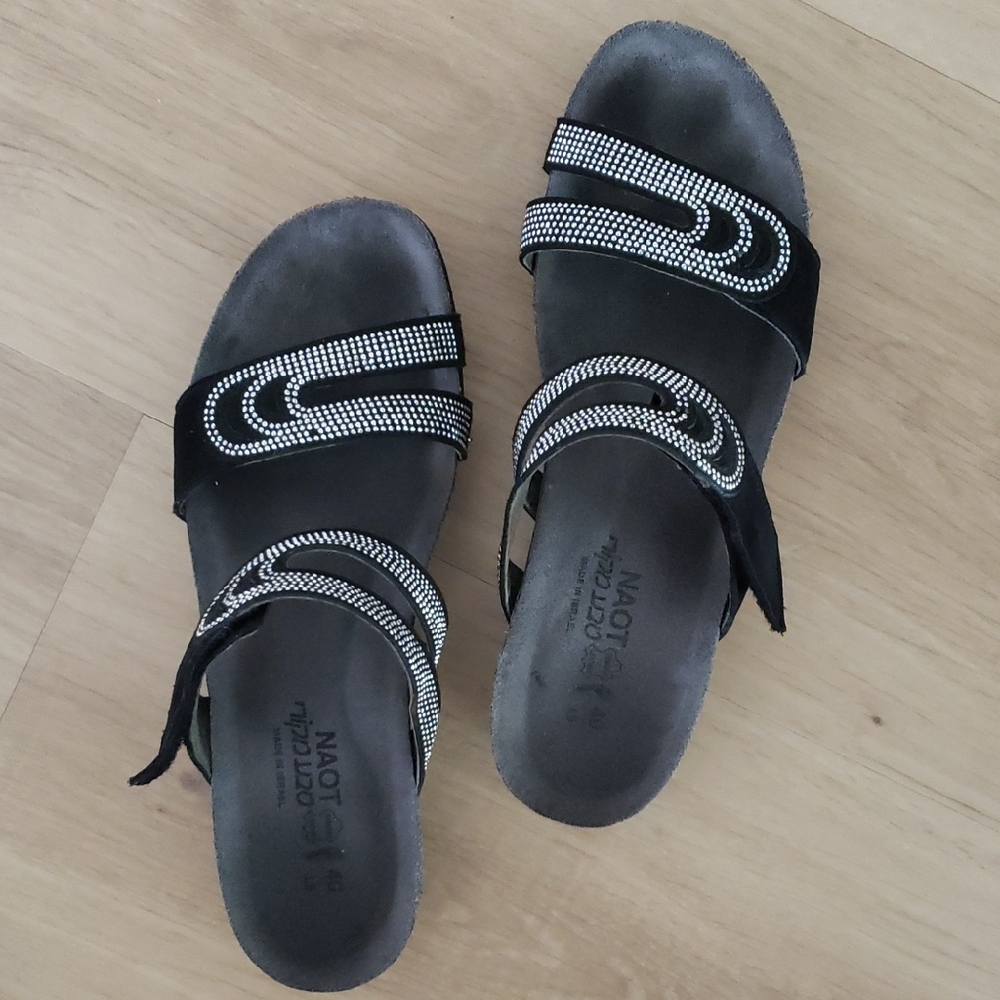 Naot Black and Silver Rhinestone Sandals